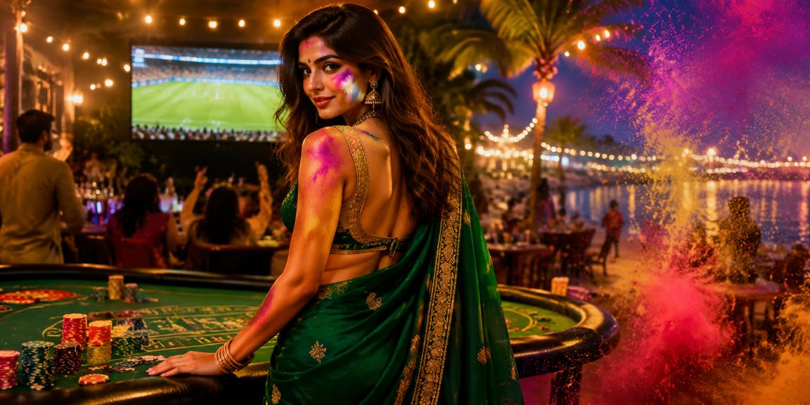 Woman enjoying Andar Bahar in Goan setting