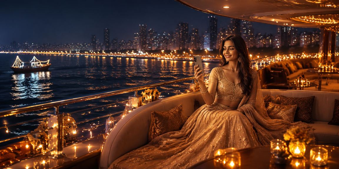 Mobile user enjoying Teen Patti game during Diwali festival in Mumbai