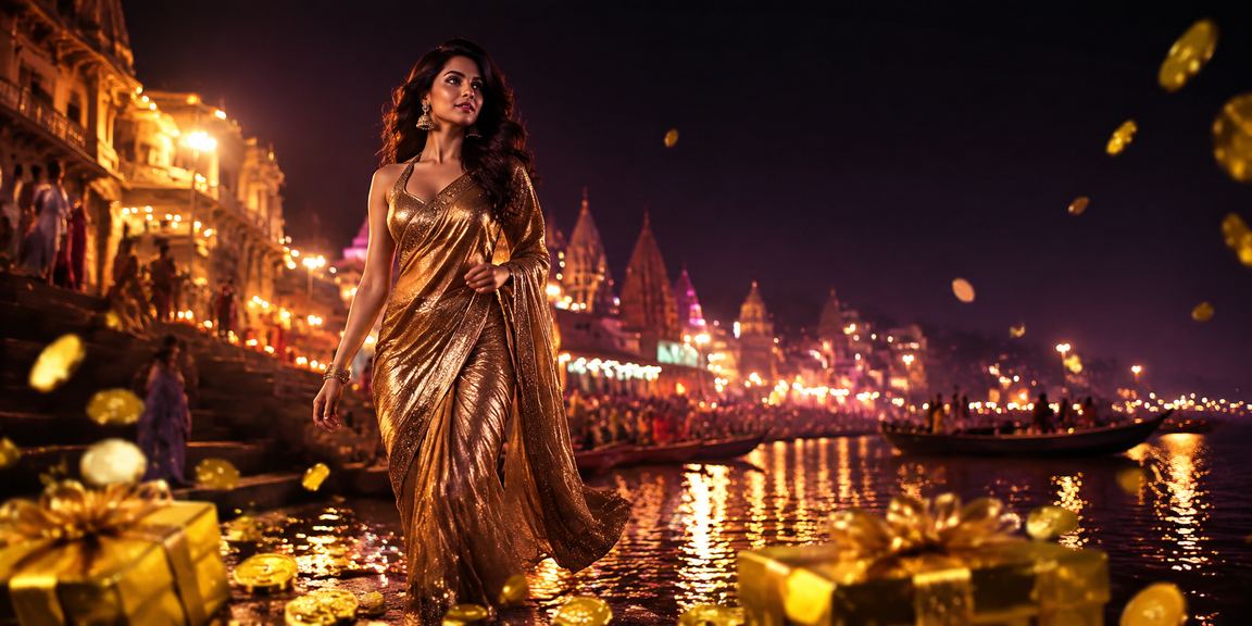 Evening entertainment scene at Varanasi ghat with soft lighting